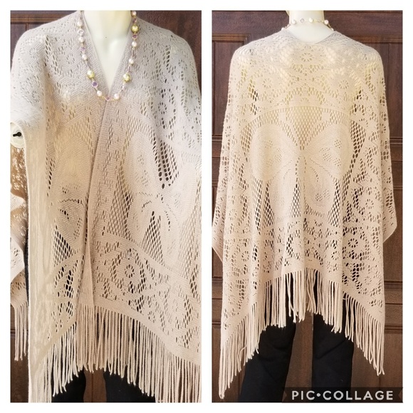No Brand Accessories - NWOT Beige Shawl Fringed Wrap